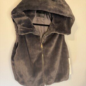 LovePoem Faux Fur Hooded Vest Gray Size Small